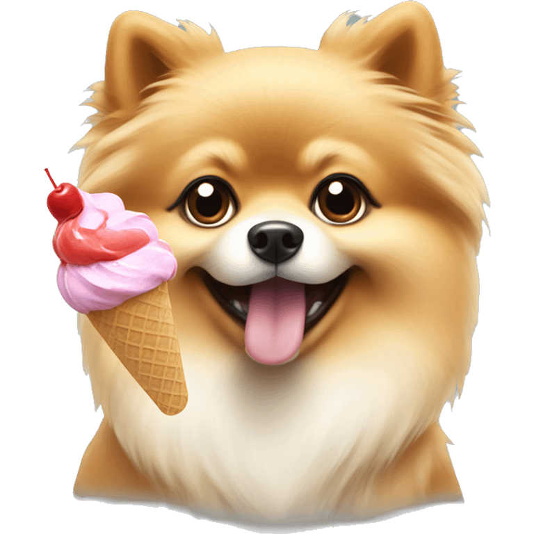 Pomeranian eating ice cream emoji