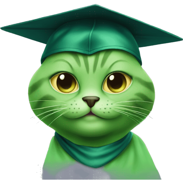 Alien  green cat goes to graduation emoji