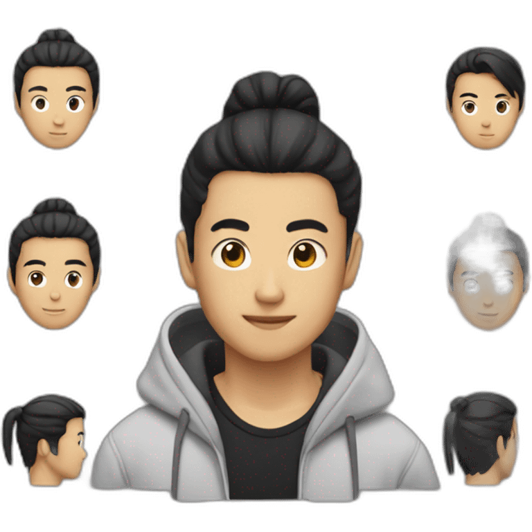 asian male wearing black hoodie with man bun emoji