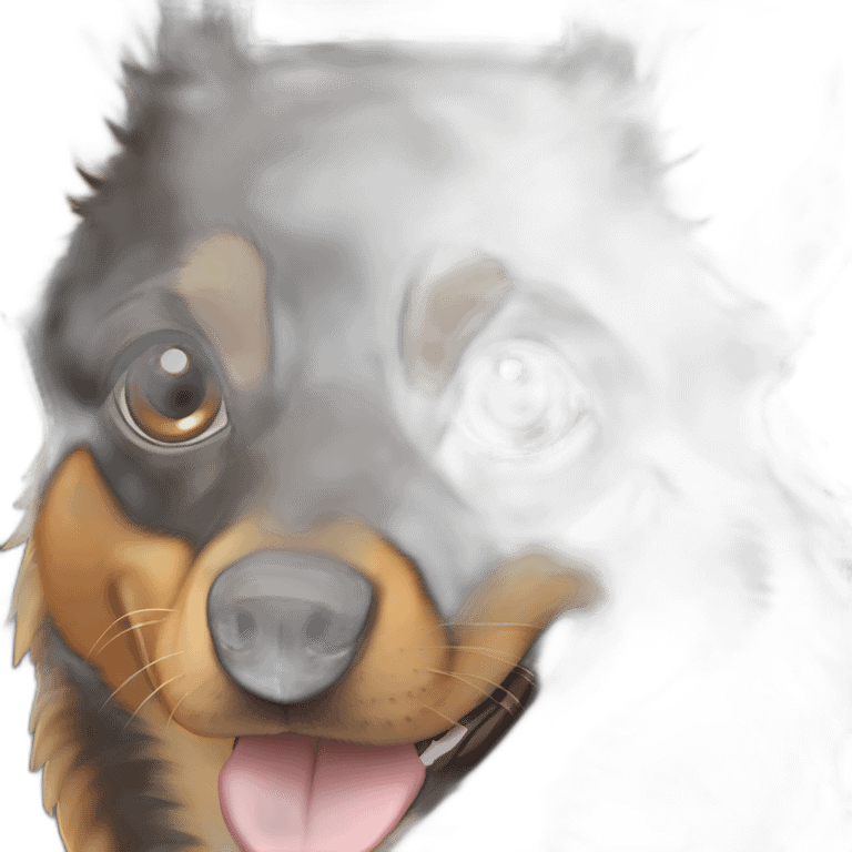 black and brown mutt dog with mostly german shephard head but larger chihuahua eyes with large overbite with left upper sharp canine tooth crooked even with closed mouth emoji