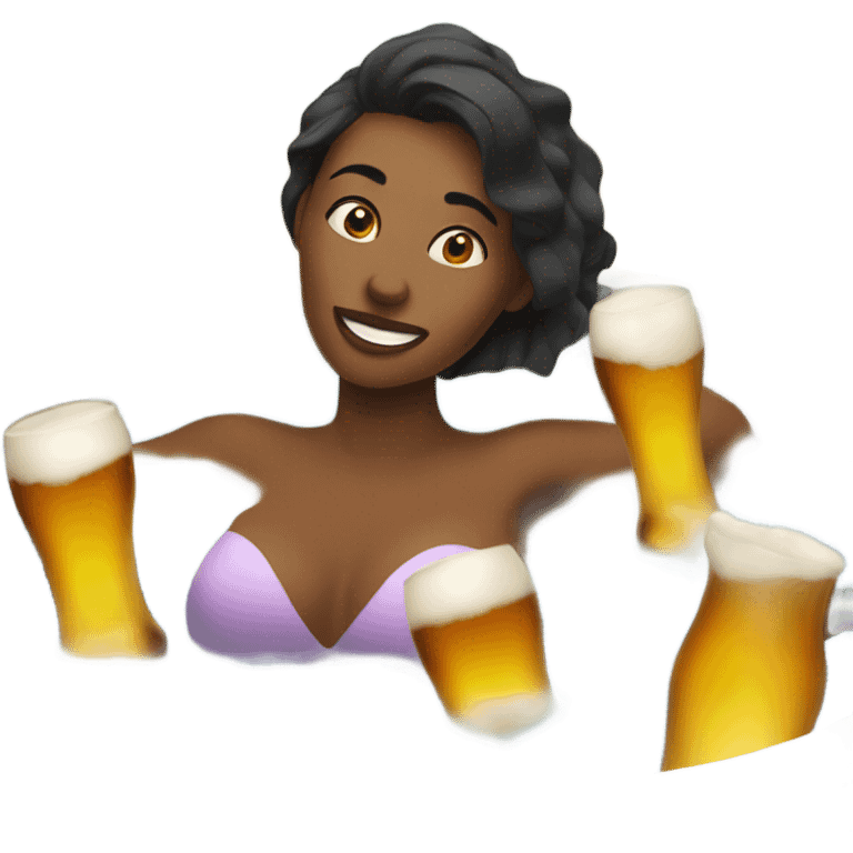 Woman in hot tub with beer emoji