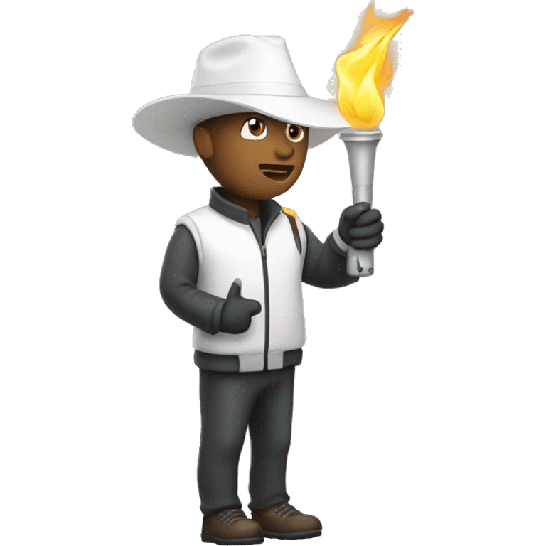 Person with pointy white hat and a torch in hand emoji