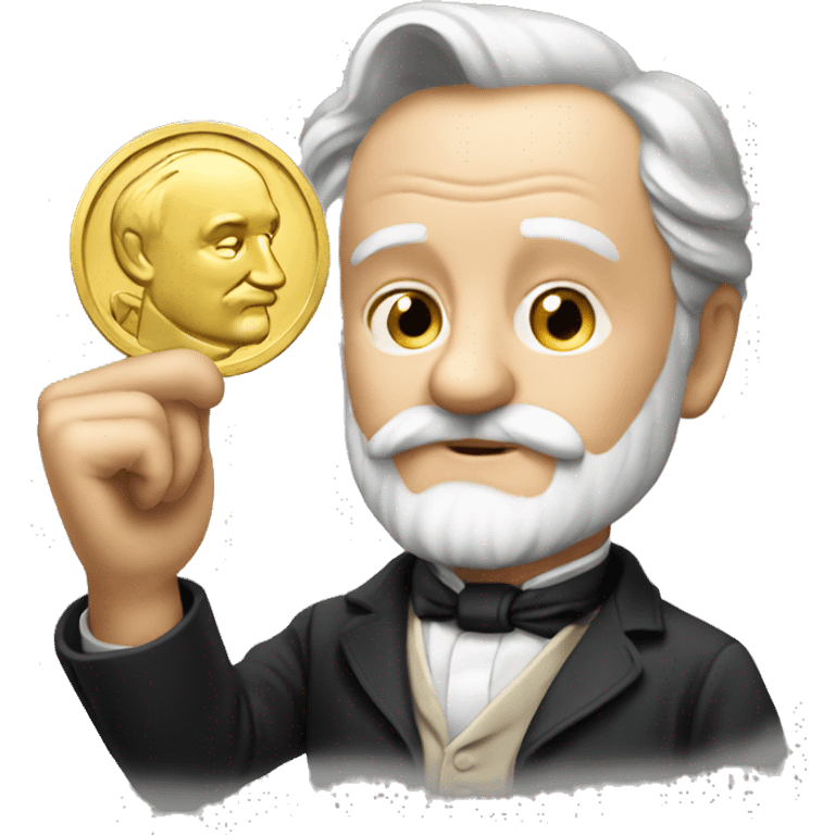 Victor Hugo holding a gold coin in his hand emoji