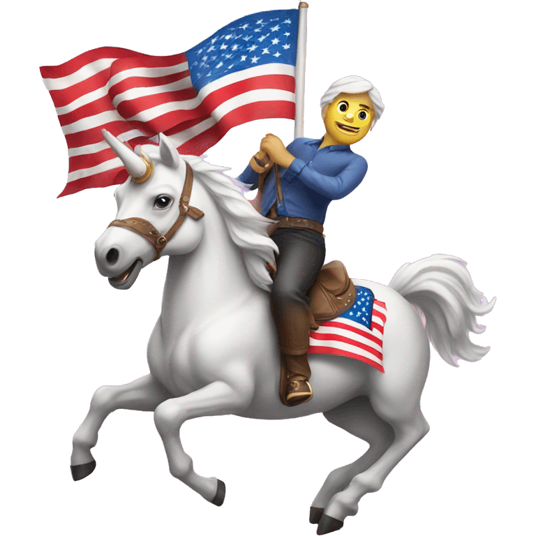 Man riding unicorn with American flag emoji