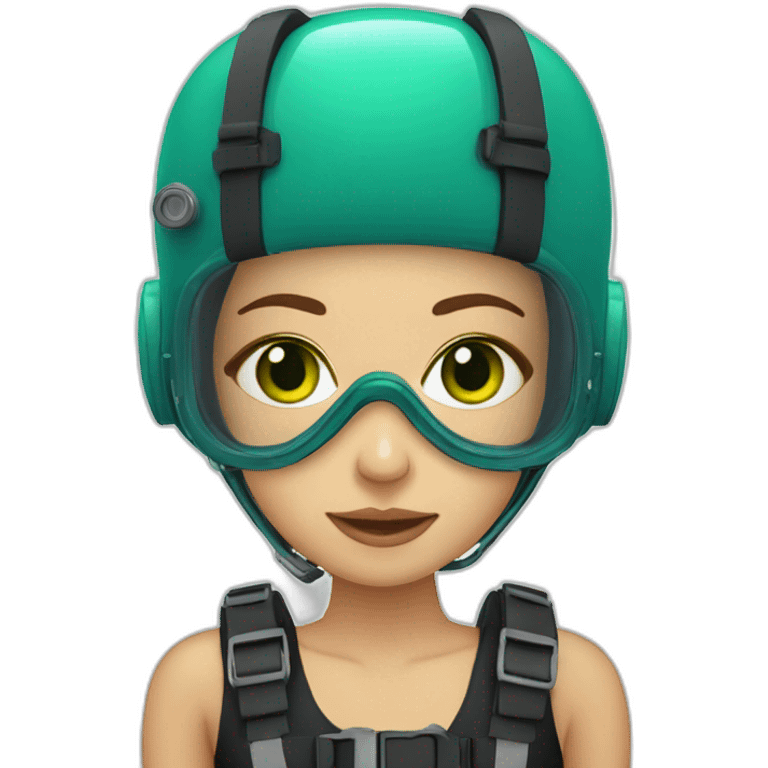 woman scubadiver, in her face green and blue eyes emoji