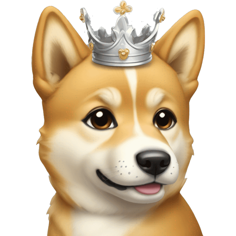 protrait side view of a cute baby doge with silver crown emoji