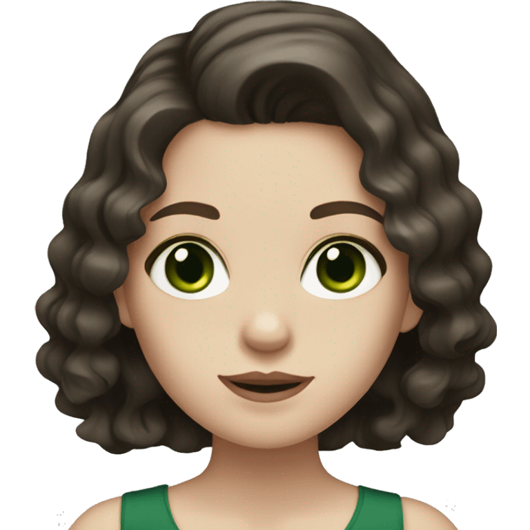 Girl with pale skin, dark brown wavy hair and dark green eyes  emoji