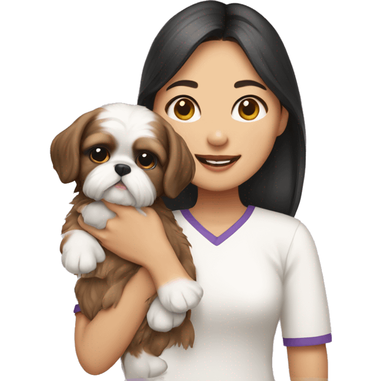 asian girl holding shih tzu puppy emoji