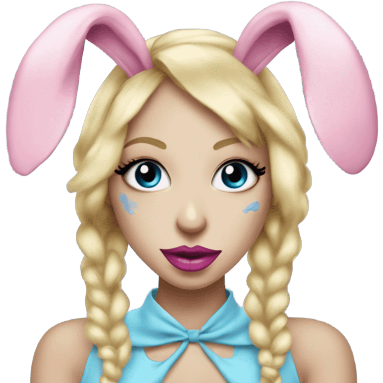 Creepy Blonde Go-go dancer light blue face Enid Sinclair wearing big floppy bunny ears pink lips  emoji