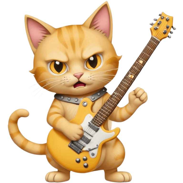 Realistic Angry Yellow tabby cat playing heavy metal guitar emoji