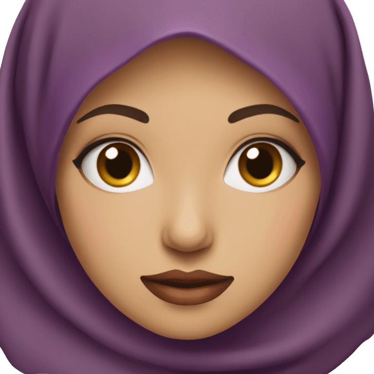 Young Muslim woman with wide round face and purple hijab and red lipstick emoji