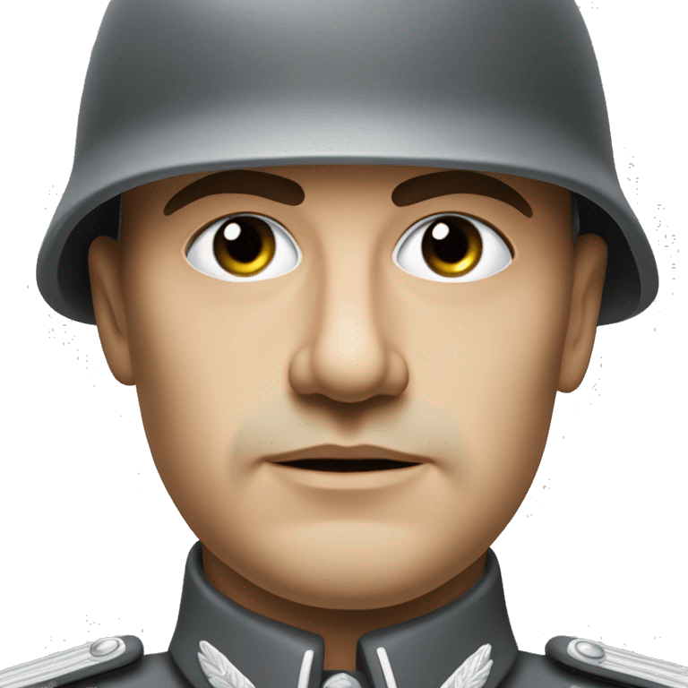 serious german soldier the middle of the XX century photorealistic gray uniform detailed face with wrinkles, closed mouth, small eyes  emoji