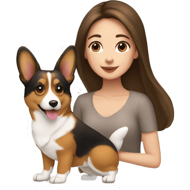 Brunette girl and corgi sending love emoji