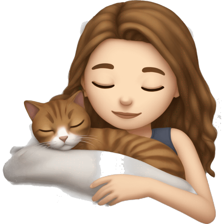 White girl brown hair sleeping with cat emoji