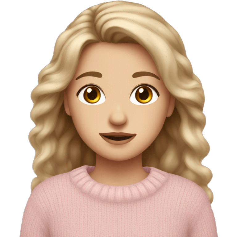 Pretty girl with hazel eyes, dark blonde hair and light pink wool jumper  emoji