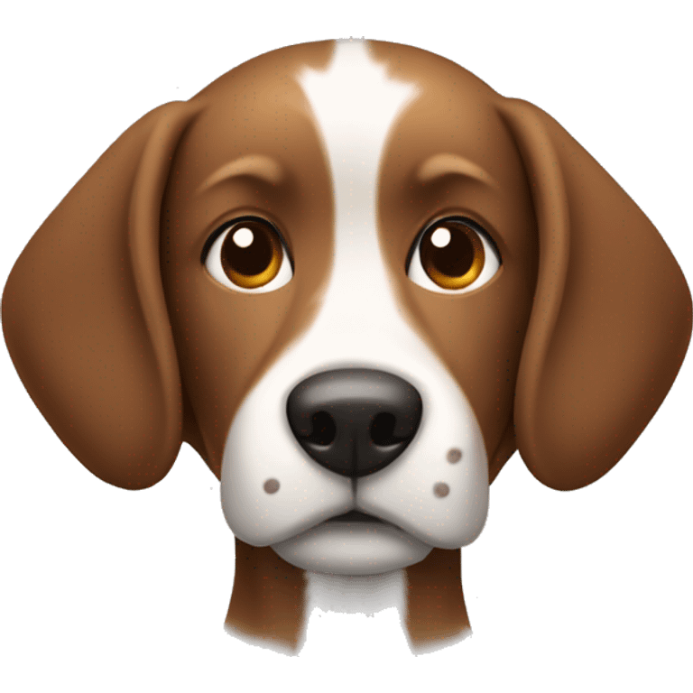 brown dog with white paws, chest, tail tip and midline of head emoji