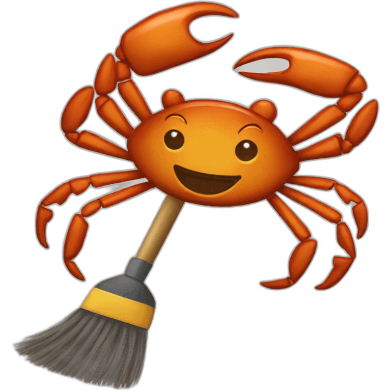 Rust mascot crab Ferris with broom cleaning rust emoji