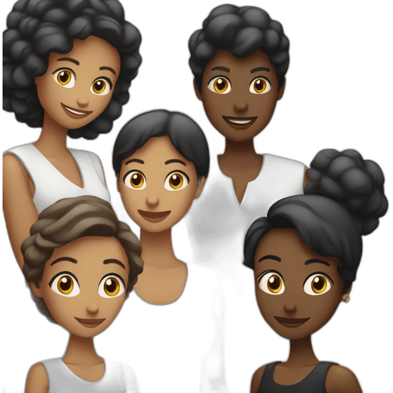 duas mulheres negras e um homem branco usando os seus celulares  emoji