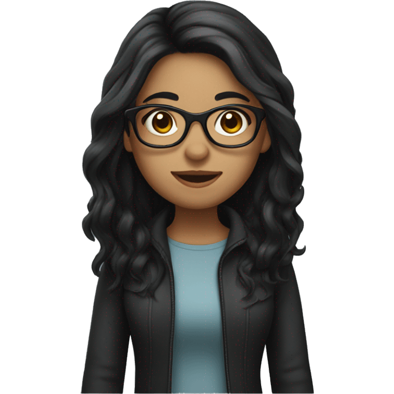 Girl with long black hair and glasses  emoji