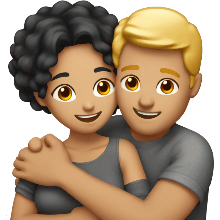 couple hug with warm smiles. The Girl have black hair und the man blond/orange hair emoji