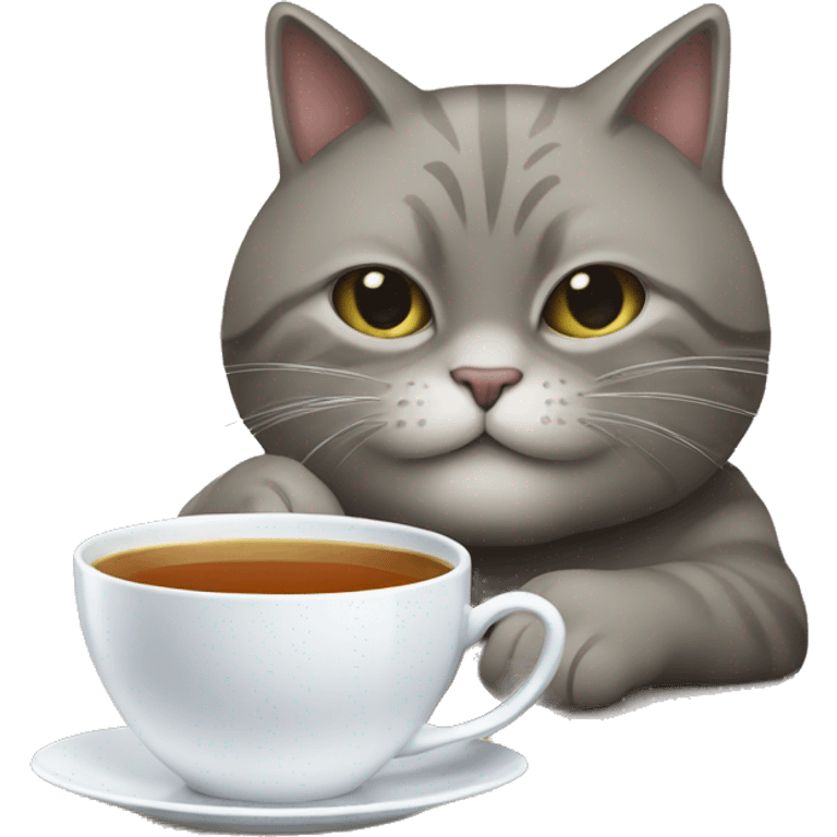 Un chat avec une tasse de thé  emoji