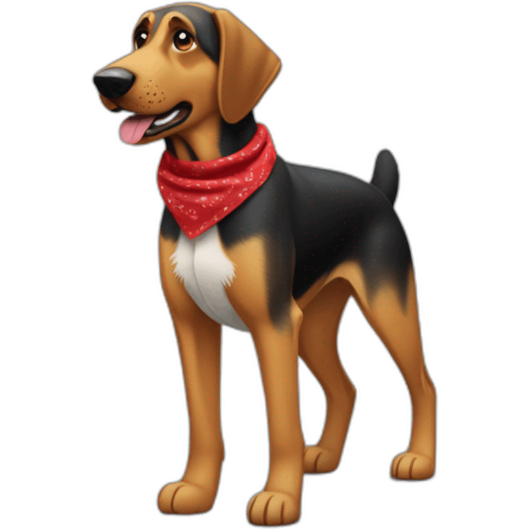 Coonhound/German Shepherd dog wearing small plain red bandana walking left semi realistic with floppy ears emoji