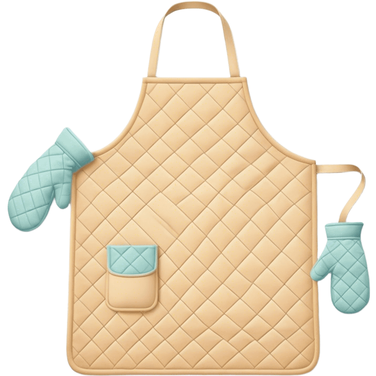 Cinematic Realistic Apron & Oven Mitts, a neatly folded soft pastel apron with subtle fabric textures, resting next to thickly padded oven mitts with a quilted pattern, warm golden kitchen lighting reflecting off the fabrics, evoking a sense of homely warmth and culinary creativity. emoji