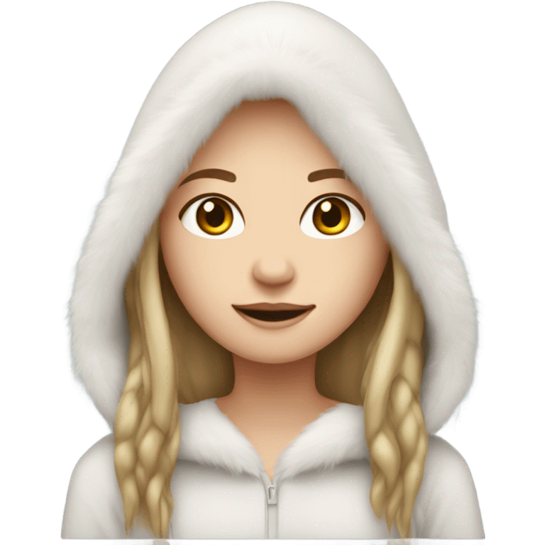 White Girl with long straight hair and fur hood emoji