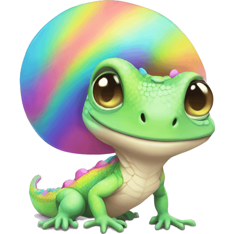 Kawaii pastel rainbow lizard with neon hat  emoji