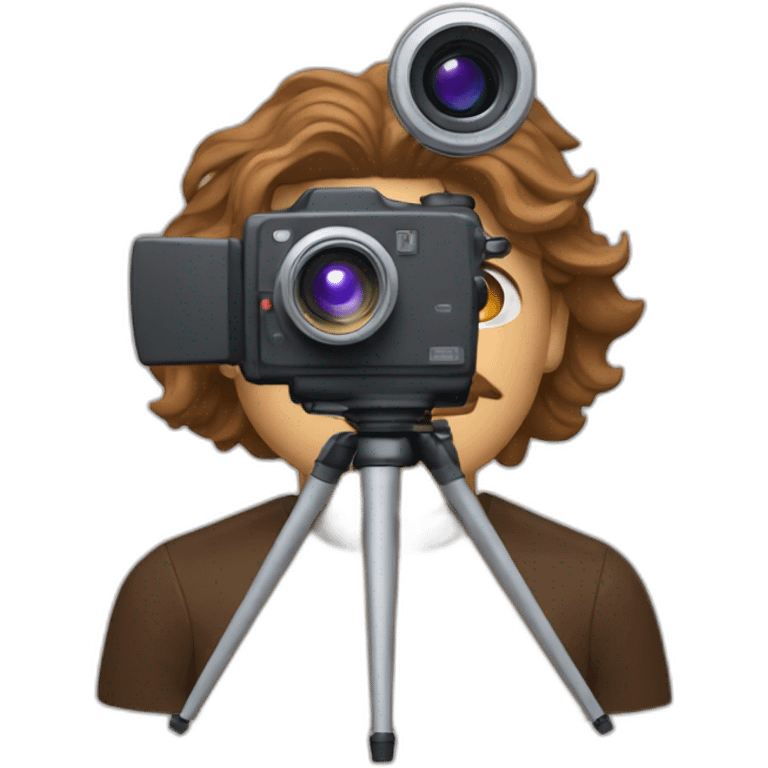 European film director with brown piled hair holding a cinema camera emoji