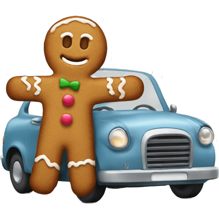 Gingerbread man drive a car emoji