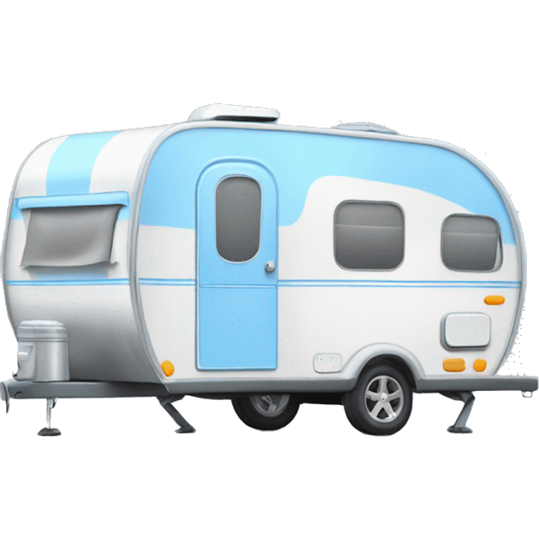 Realistic baby blue camping travel trailer isolated.  emoji