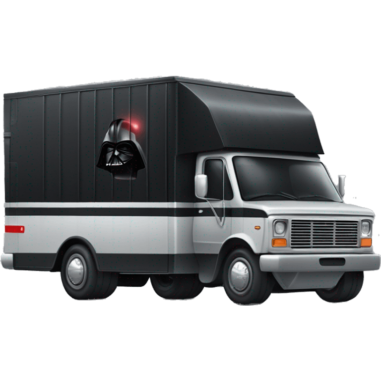 Side view of 1976 very long mail delivery truck shaped like Darth Vader’s body  emoji