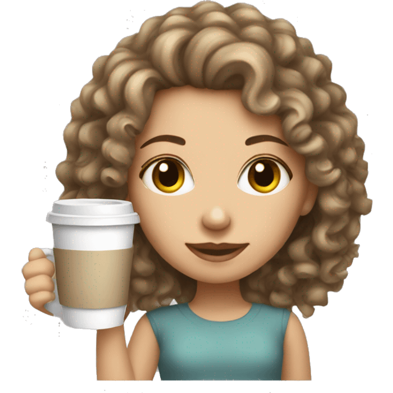 A white girl with darkblonde curly hair holding a cup of coffee emoji