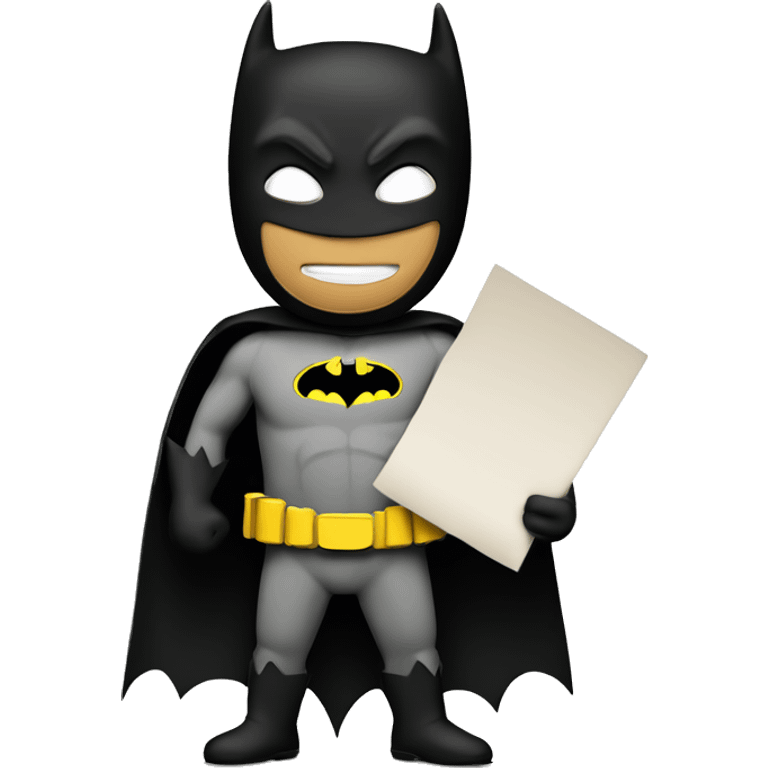 The image depicts a cartoon character dressed as Batman, holding a 3 on a piece of paper. The background is black. emoji