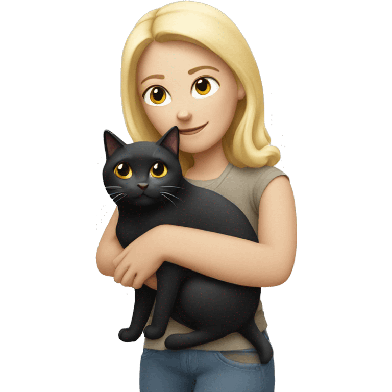 blond woman hugs black and white cat emoji