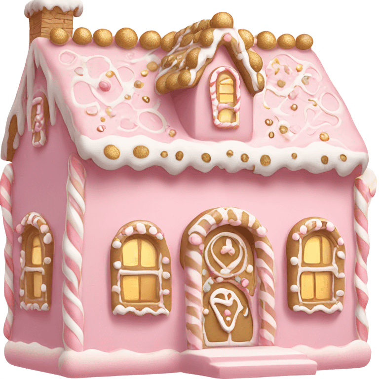 light pink and gold and white gingerbread house emoji