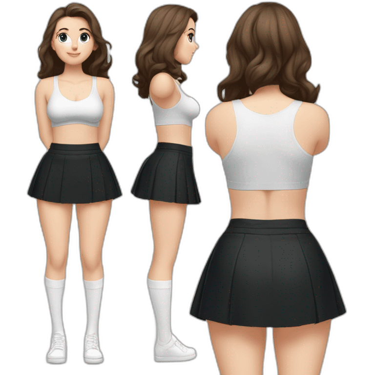 full-body-caucasian-curvy-beauty-низкий поклон-short-black-skirt-back-and-front-views-strong-wind-knickers-long-white-socks emoji