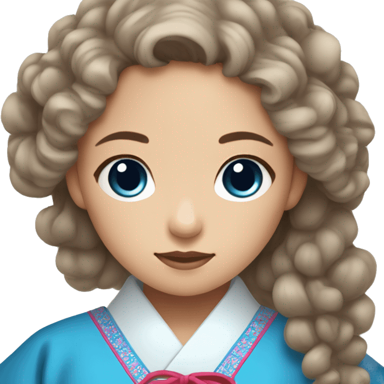 curly brown hair girl with blue eyes wearing korean hanbok emoji