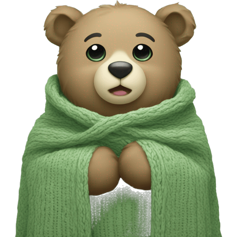 Cute Bear in cozy knitted Sage green blanket emoji