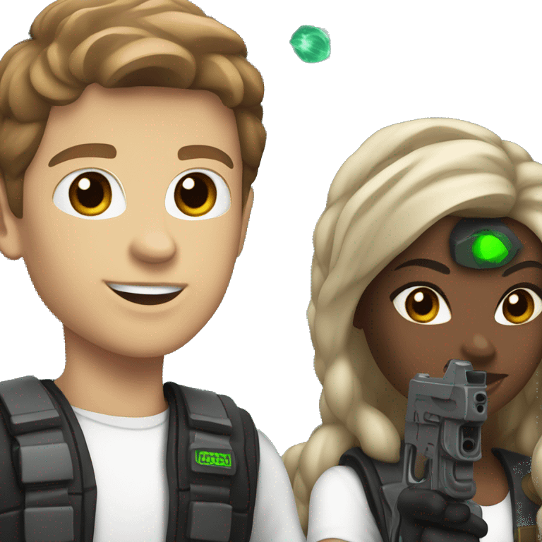 white boy with brown hair and white girl playing laser tag emoji