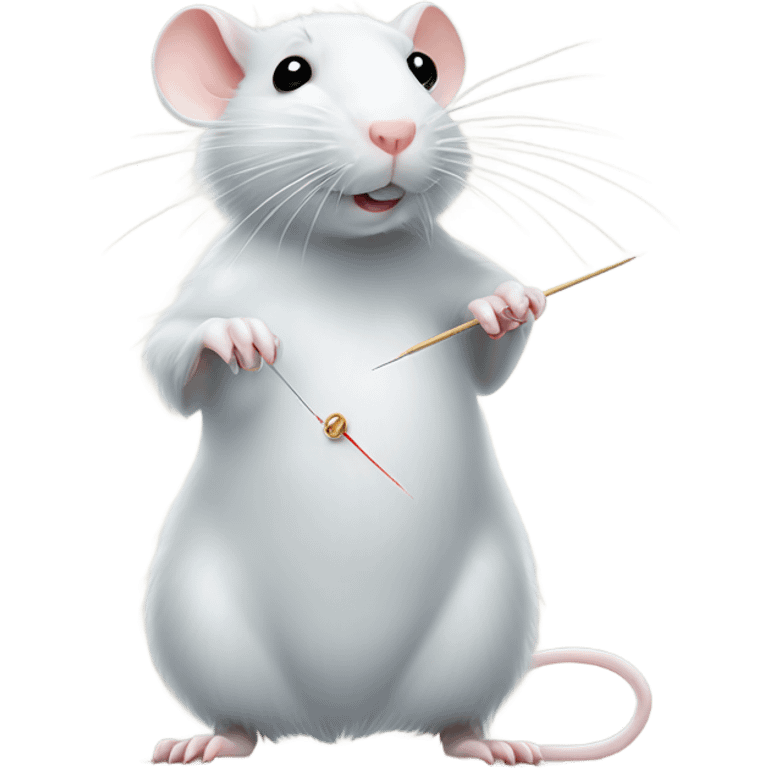 Cinderella's white rat standing and grab a sewing thread and needle emoji