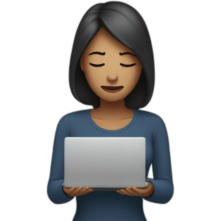 woman stressed with laptop holding head emoji