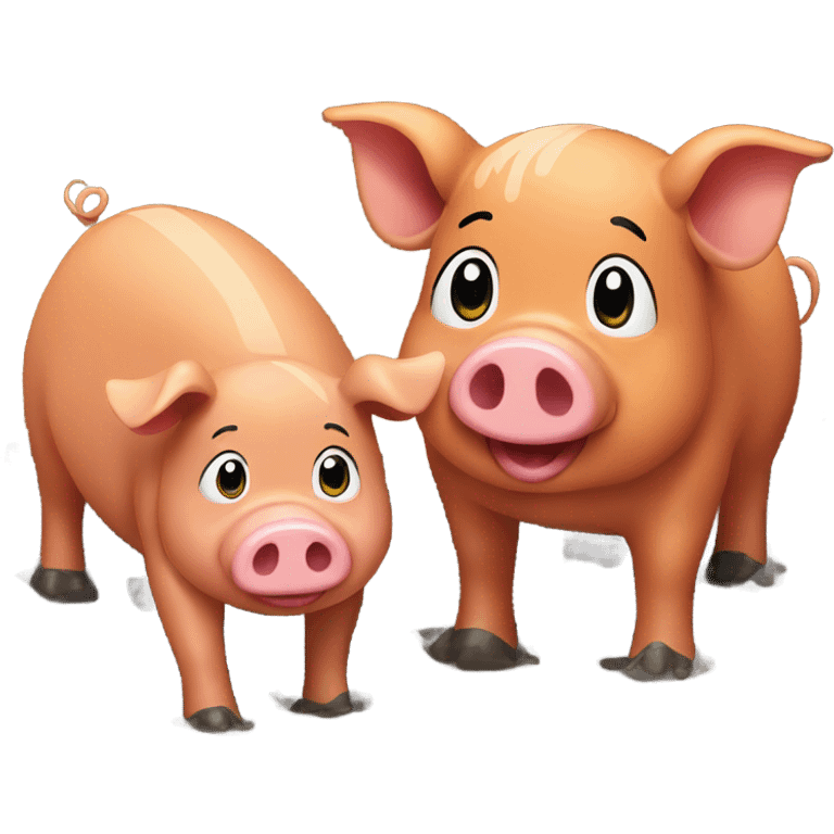 Brown pig and orange pig playing in mud emoji