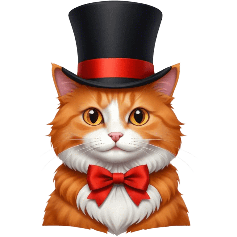 fluffy elegant orange cat with top hat black with red ribbon  emoji