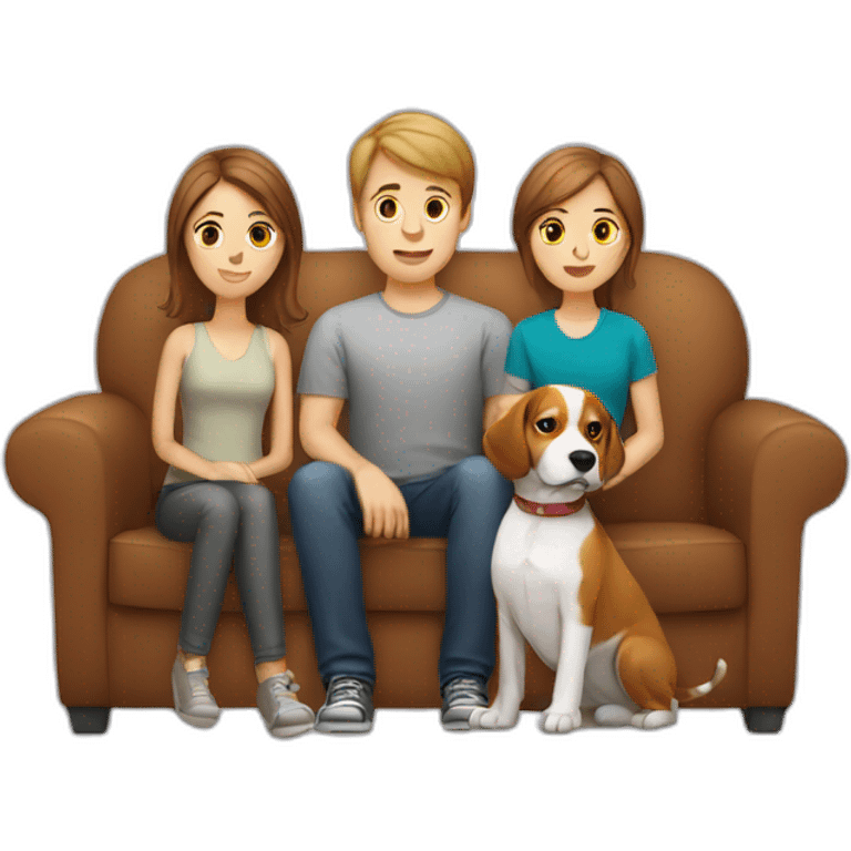 Brown hair White boy and girl with beagle Sit on couch emoji