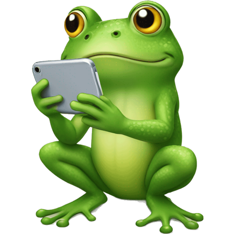 Frog looking at his phone emoji