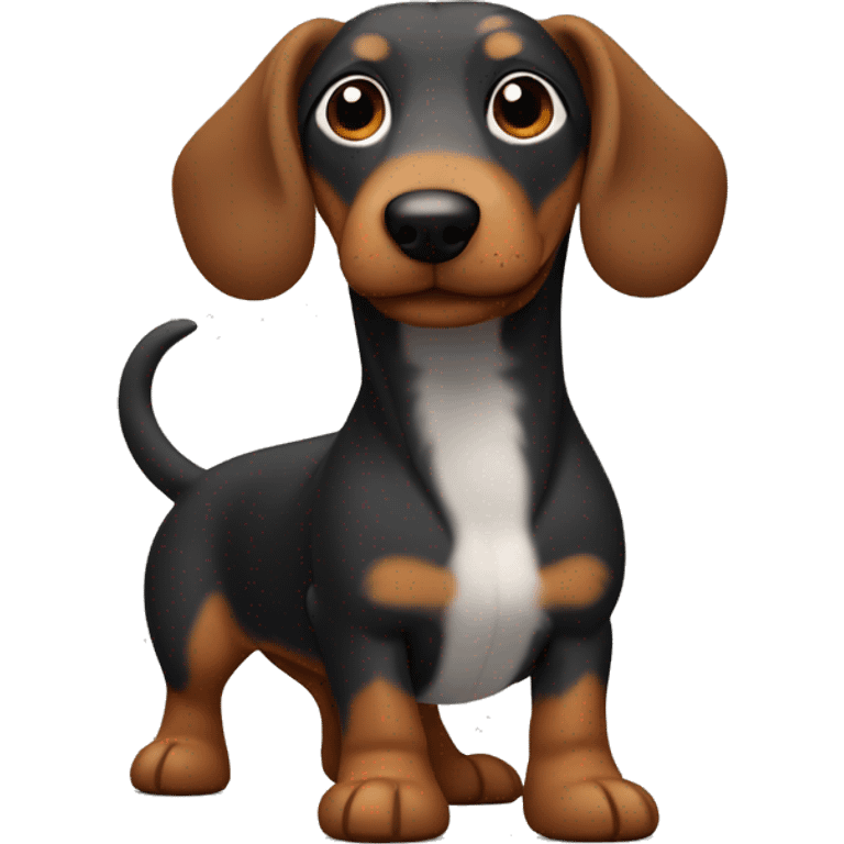 Wiener dog with long hair, brown, black and grey with Carmel color paws  emoji