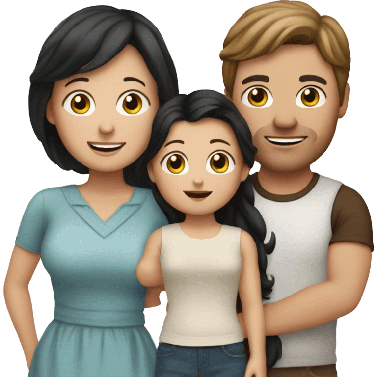 White mom with black hair, white dad with brown hair, and two young toddler white daughters with brown hair emoji