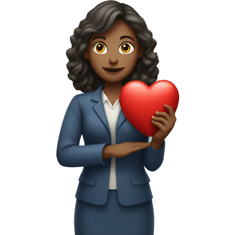 A female teacher holds a heart in her hands emoji